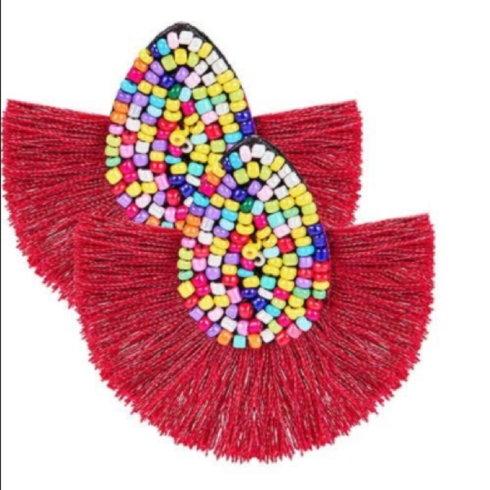 2 for $12.00 Boho Fan Tassel Beaded Earrings - Picture 1 of 6